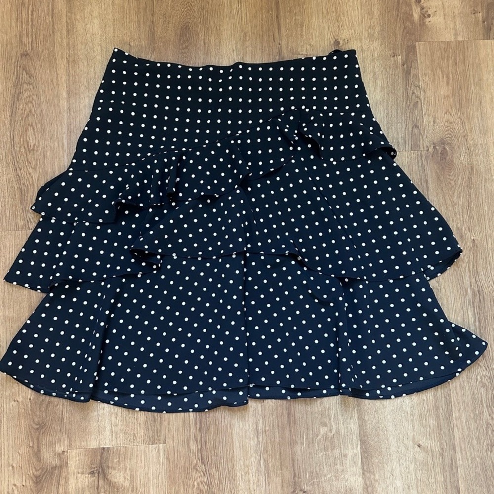 Lauren Ralph Lauren Black And White Polka Dot Tiered Ruffle Midi Skirt Size 8